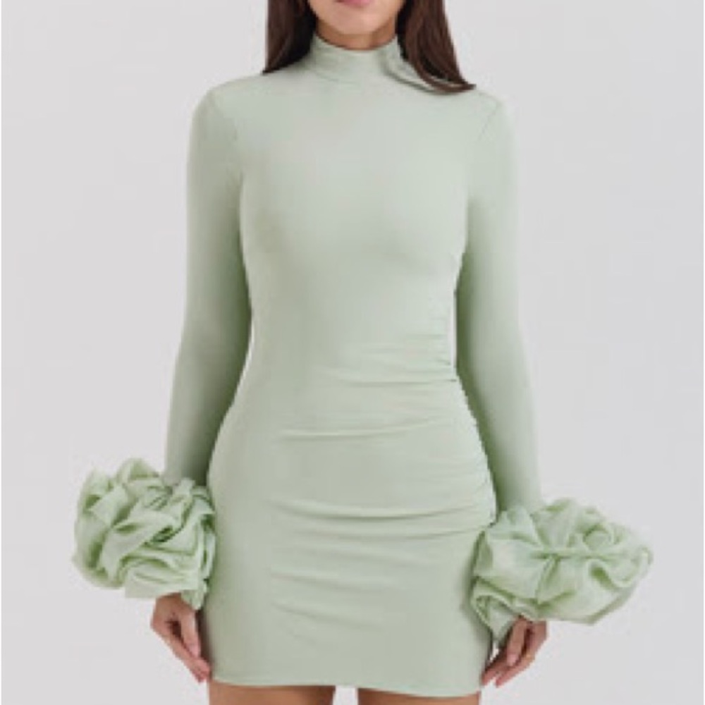 House of CB Pistachio Ruffle Cuff Dress in Longer - Picture 2 of 3